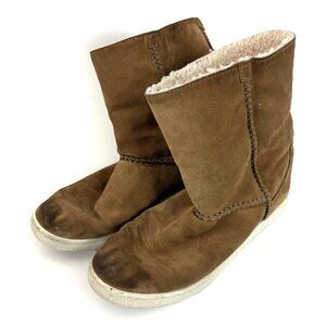 Ugg Mika Brown Suede Round Toe Comfort Flat Pull-On Ankle Snow Womens Boots 8.5